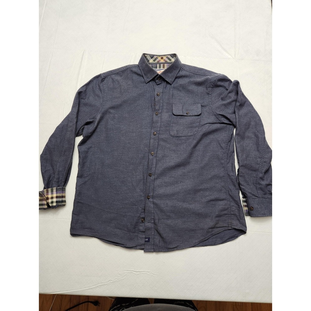 Johnnie-O Surflannel Shirt Mens Large Blue Cotton Flannel Long Sleeve Button Up